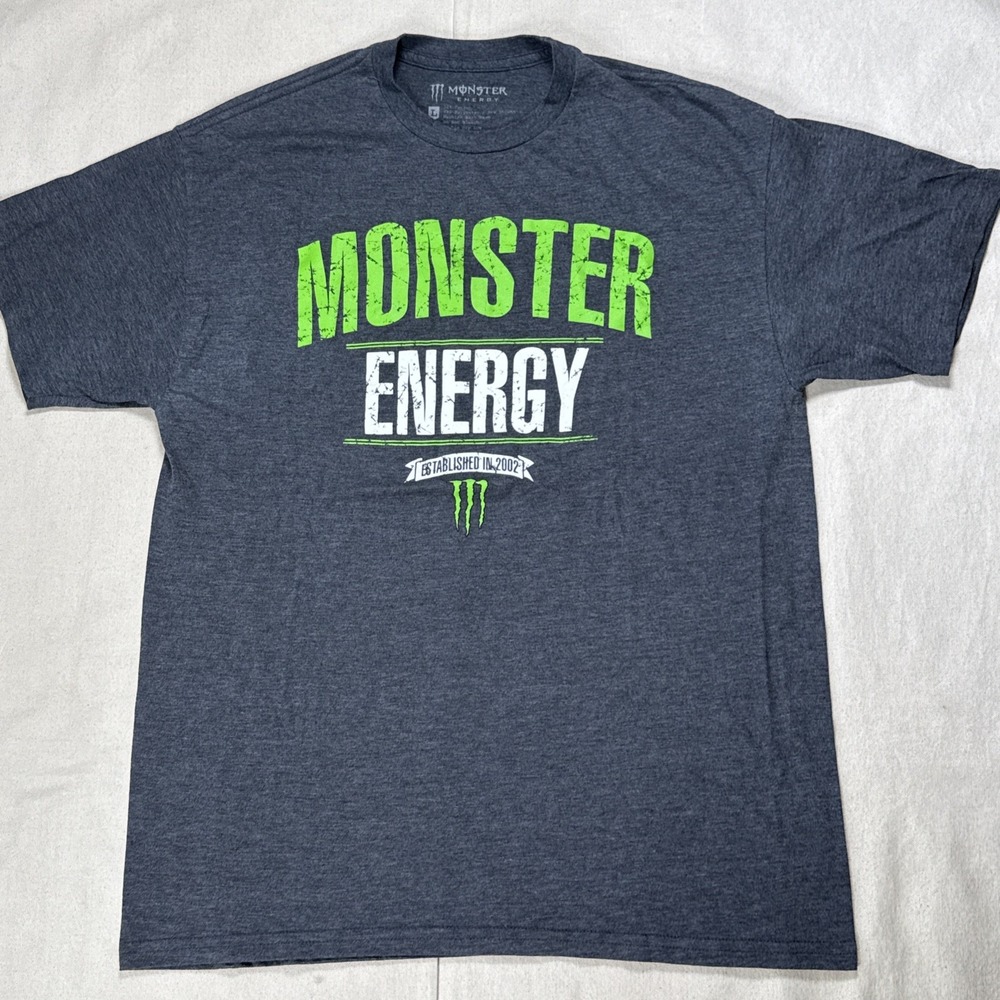 Y2K Monster Energy Men's Sz L Black T-Shirt Big Logo Front Graphic